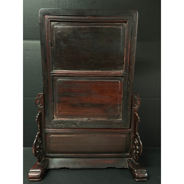 Late 20th Century Chinese Art Hardwood and Marble Dream Stone Mini Table Screen For Sale - Image 9 of 11