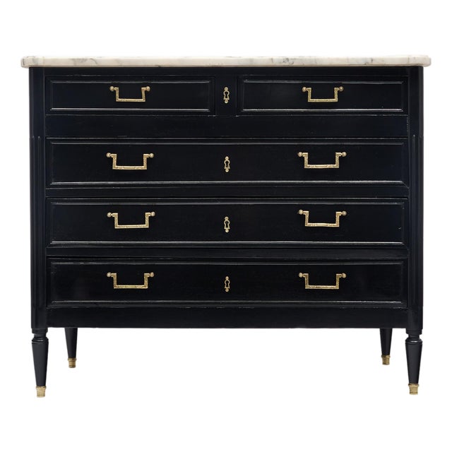 Classic Louis XVI Style Chest, Antique French, Ebonized, 1920s For Sale
