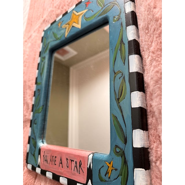 Contemporary Beautiful Painted Artisan Mirror by Sticks by Sarah Grant, 1997, "You Are a Star" For Sale - Image 3 of 10