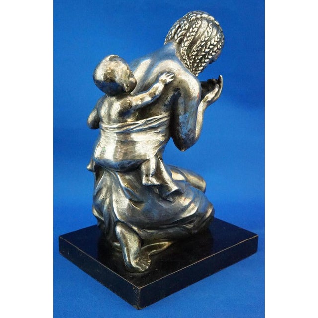 Enrico Bartoli, Sculpture of Maternity, 1800s, Ceramic Finished in Silver For Sale - Image 3 of 18