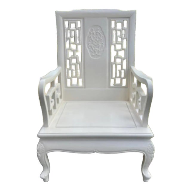 Chinoiserie Arm Chair #1 in Fresh Ivory Lacquered Finish For Sale