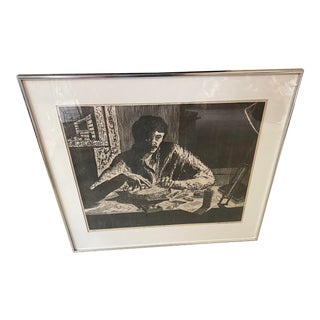 1971 "Self Portrait With Tools" Woodcut Print, Framed For Sale