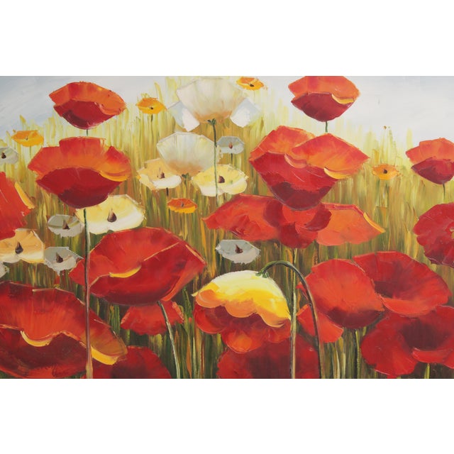 Hand Painted Oil Painting on Canvas Bright Poppy Flowers For Sale - Image 4 of 13