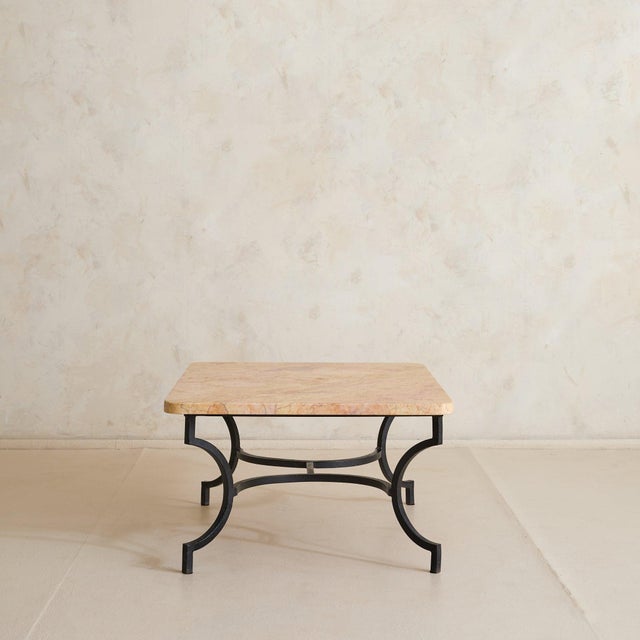 1950s French Hand-Forged Wrought Iron + Ochre Marble Coffee Table, 1950s For Sale - Image 5 of 11