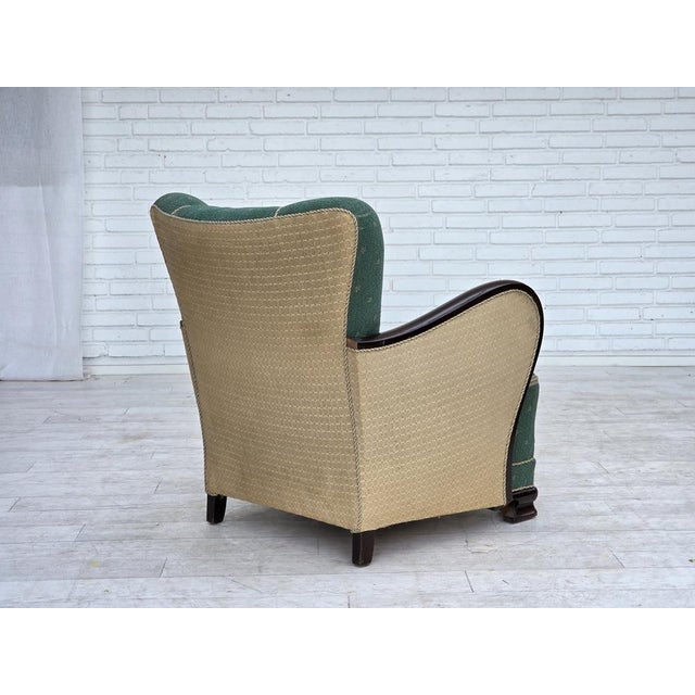 Danish Armchair in Green and Beige Furniture Wool, 1960s For Sale - Image 10 of 18