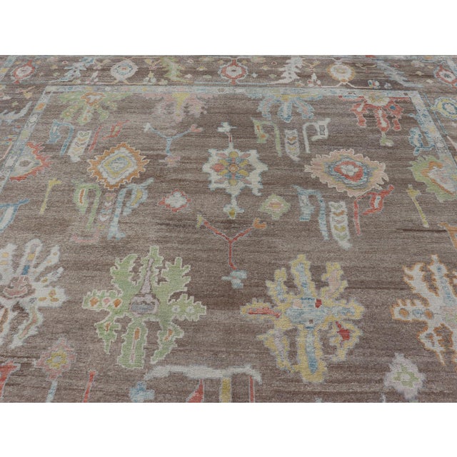 Turkish Oushak Rug With All-Over Floral Design on a Light Brown Field 13'4"x17'6" For Sale In Atlanta - Image 6 of 17