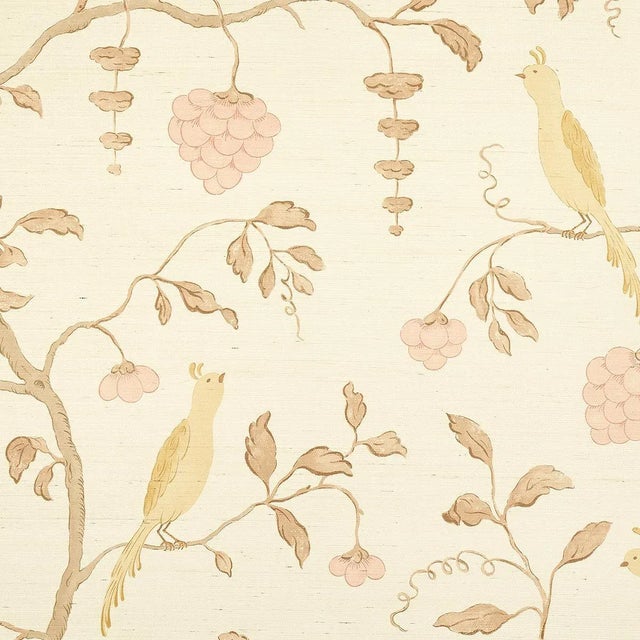 Schumacher Wisteria Sisal Wallpaper in Amber & Rose For Sale