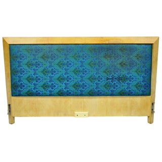 Mid Century Modern Art Deco Burl Wood Queen Size Birdseye Maple Bed Headboard For Sale