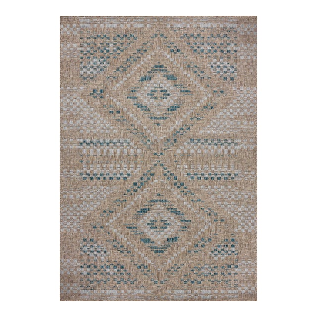 Amber Lewis x Loloi Topanga Natural / Aqua 9'-2" x 12'-0" Area Rug For Sale