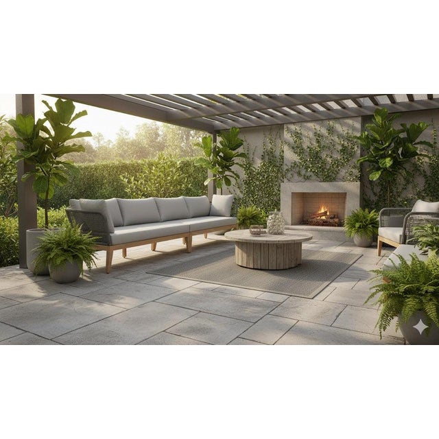 Cypress Teak Wood 128" Sofa With Gray Color Rope Design For Sale In Chicago - Image 6 of 12