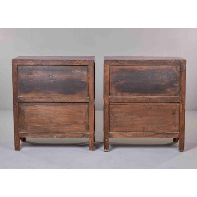 Wood Pair of 19th Century Chinese Gansu Red-Painted Cabinets With Polychrome Floral Decoration For Sale - Image 7 of 13