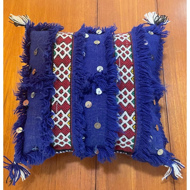 Late 20th Century Pair of Vintage Moroccan Blue Pillows For Sale - Image 5 of 5