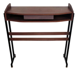 Mid-Century Modern Italian Metal Base Brass Feet & Teak Wood Console Table, 1970s