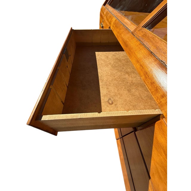 Camel 1960s Haberdashery Case With Sliding Glass Doors For Sale - Image 8 of 10