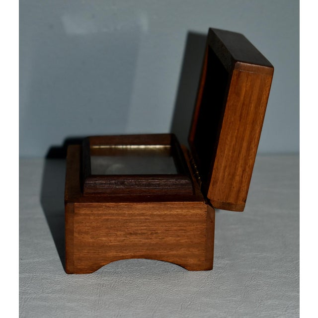 Vintage Small Brass Inlaid Wooden Music Box For Sale - Image 9 of 13