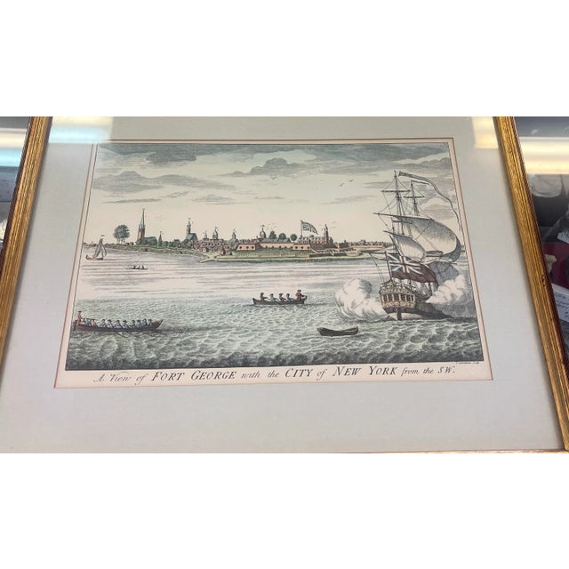 Baby Blue Historical Americana 18th Century a View of Fort George With the City of New York From the Southwest Hudson River Copper Plate Engraving, Framed For Sale - Image 8 of 8