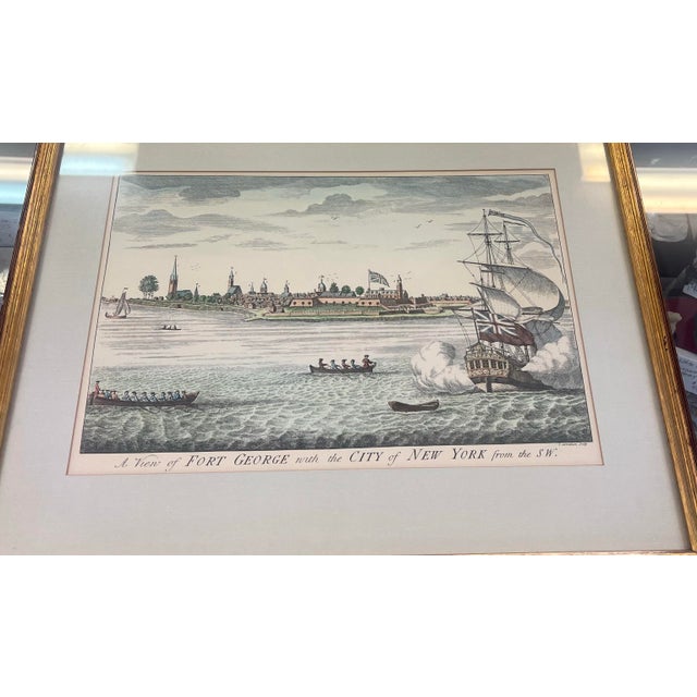 Baby Blue Important Mid 18th Century a View of Fort George With the City of New York From the Southwest Hudson River Copper Plate Engraving, Framed For Sale - Image 8 of 8