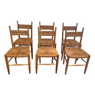 French Chairs in Teak and Straw Woven Seats, 1965, Set of 6 For Sale