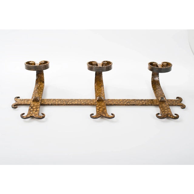 1960s 1960s Spanish Brutalist Ferro Art Gilt Wrought Iron Wall-Mounted Coat Rack For Sale - Image 5 of 9