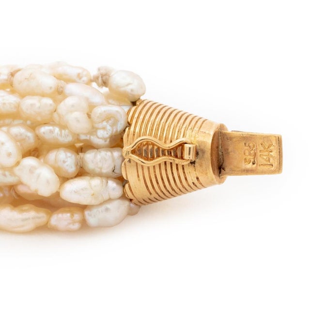 14k Gold, Aquamarine and Multi-Strand Pearl Necklace For Sale In New York - Image 6 of 7