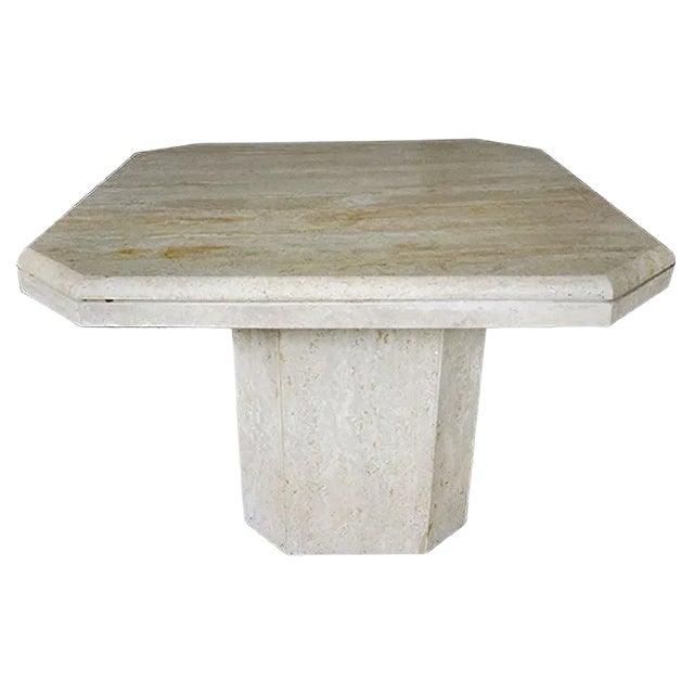 Vintage Italian Octagonal Travertine Coffee Table, 1970s or 1980s For Sale