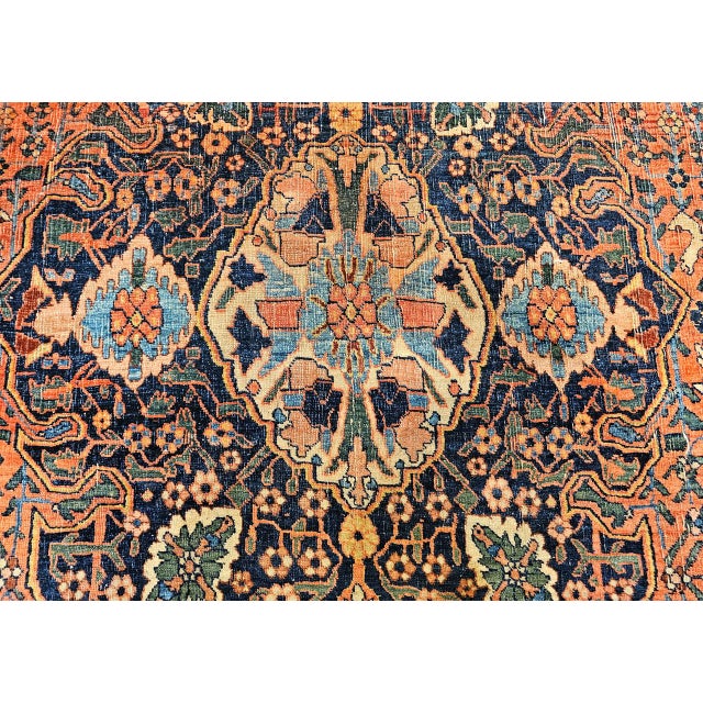 1900 - 1909 Early 20th Century Persian Bidjar Rug, Hand-Knotted Wool, Medallion Geometric Pattern, Red & Blue, 5x7 For Sale - Image 5 of 18