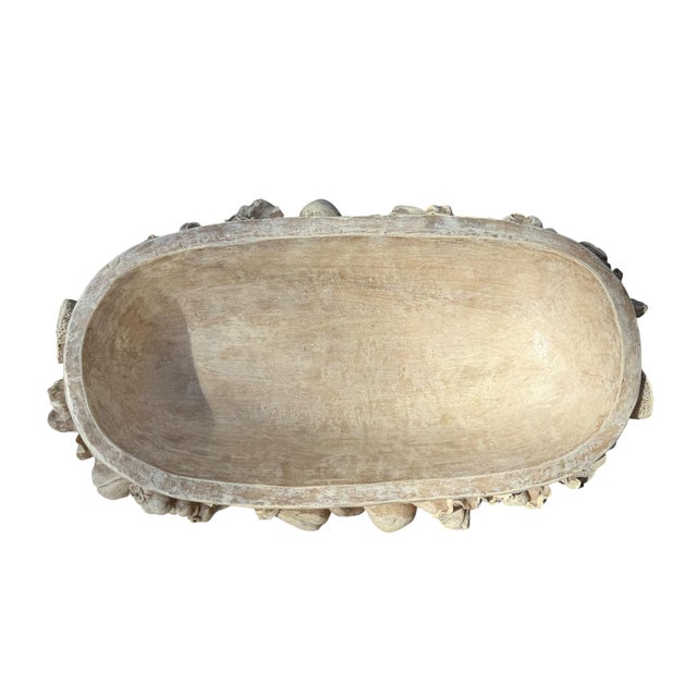 Large Fruit Relief Centerpiece Bowl, Distressed Faux-Carved Composite For Sale In Portland, ME - Image 6 of 7