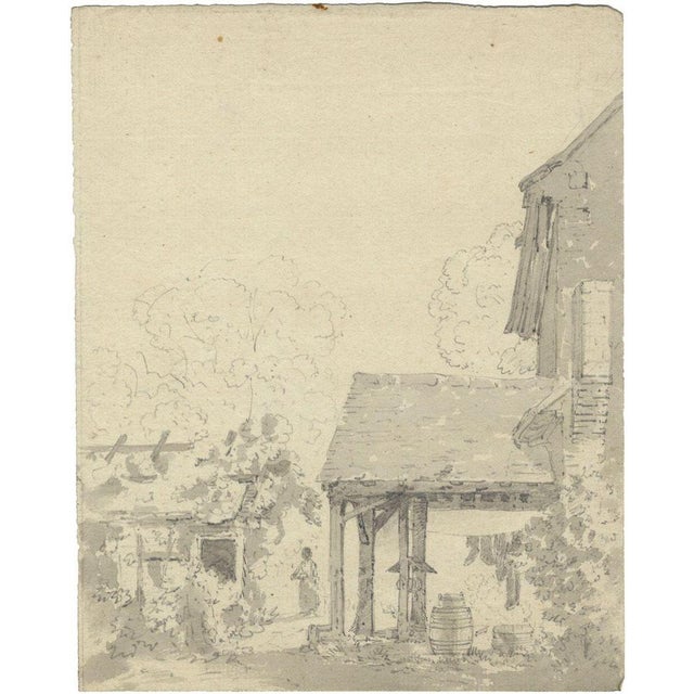 An original early 19th-century watercolour painting, John Monro, Water Well with Hanging Laundry.A fine drawing in...