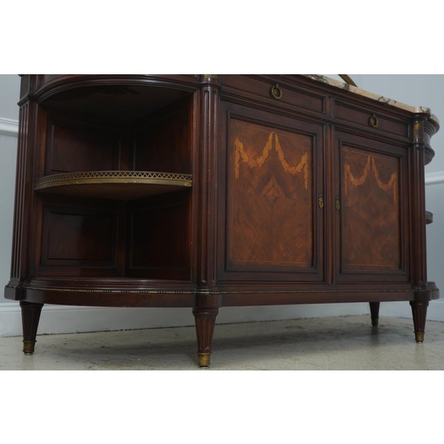 19th Century Antique French Louis XVI Marble Top Inlaid Mahogany Sideboard For Sale - Image 5 of 18