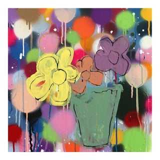 Raining Poppies - Colorful Floral Spray Paint Painting on Canvas Original Artwork by Amber Goldhammer For Sale