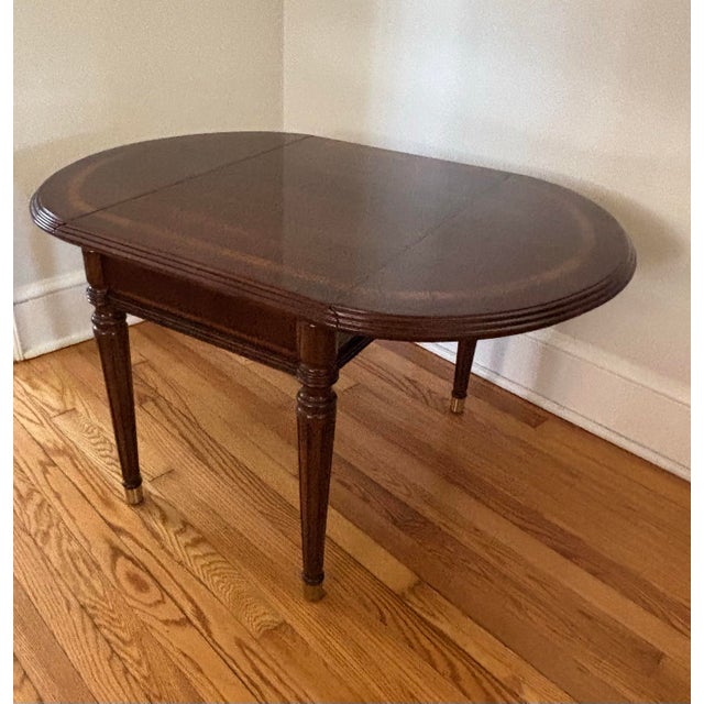 1990s Drop Leaf Inlay Side Table With Brass Feet For Sale - Image 10 of 12