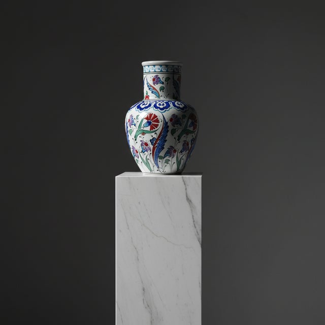 Ceramic Handmade Ceramic Vase (30cm) – Red Carnation & Blue Saz Leaf Pattern – Classic Iznik Floral Vase For Sale - Image 7 of 7