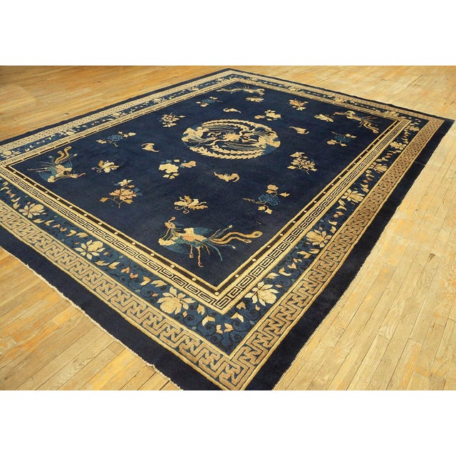 Chinese 1890s Blue Ground Scattered Floral Sprays Antique Chinese Peking Knotted Rug For Sale - Image 3 of 11