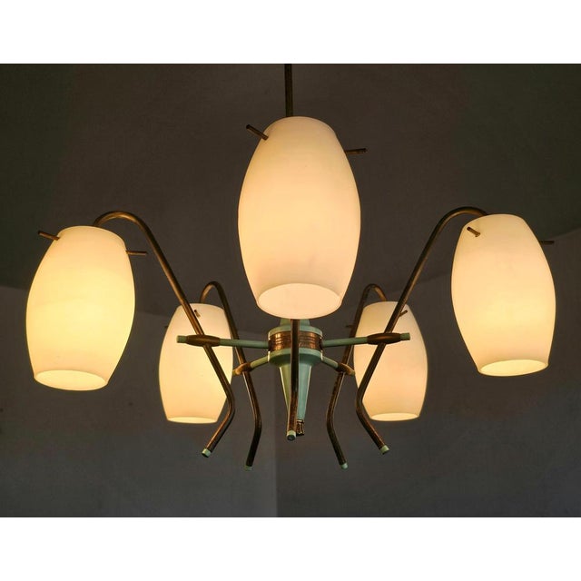 Mid-Century Opaline Glass and Brass Chandelier from Stilux Milano, 1950s For Sale - Image 3 of 14