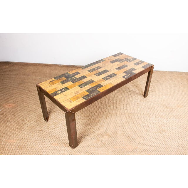 Coffee Table in Glazed Ceramic with Steel Base by Jean Garbero for Vallauris, 1950s For Sale - Image 15 of 16