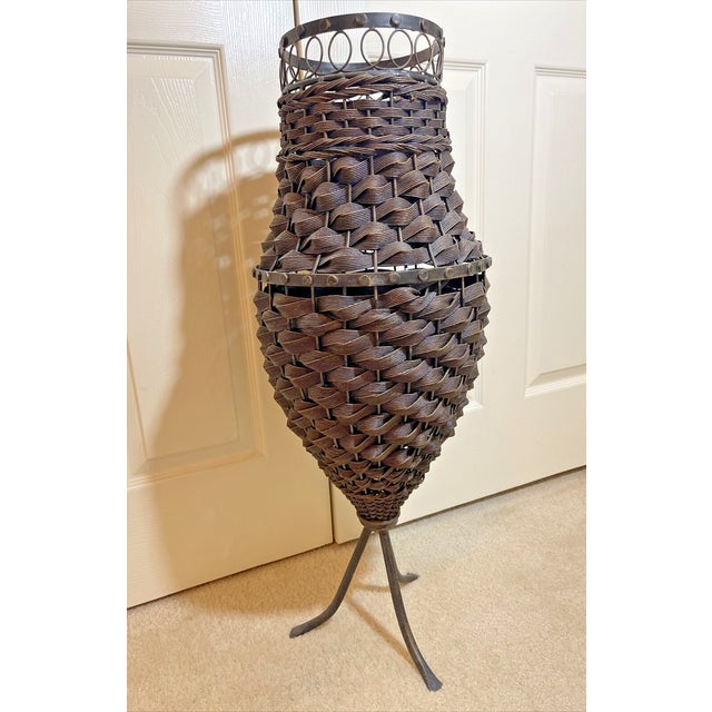 Add natural warmth and timeless texture to your home with this **Vintage Mid-Century Modern Rattan & Wicker Basket Plant...