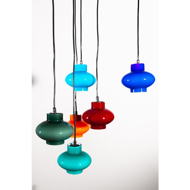 Glass Multi-Colored Six Shades Cascade Pendant Designed from Peill & Putzler, 1968 For Sale - Image 7 of 14