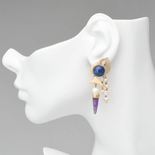 Contemporary Sterling Silver Artisan Gemstone Dangle Earrings, 2 Pieces For Sale - Image 3 of 3