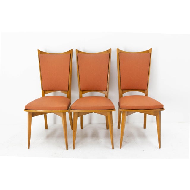 Set of six French dining chairs circa 1950 Red Moleskine and beech