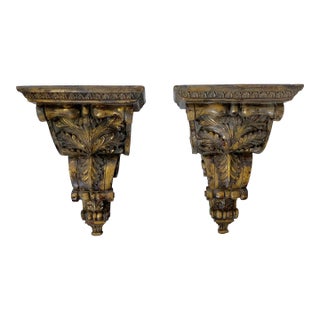 Monumental Vintage Plaster Wall Brackets With Scroll and Acanthus Leaf Details- a Pair For Sale