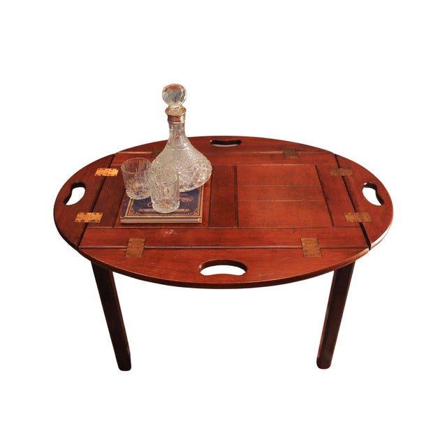 Wood Victorian Military Campaign Mahogany and Brass Butlers Tray Table, Set of 2 For Sale - Image 7 of 14