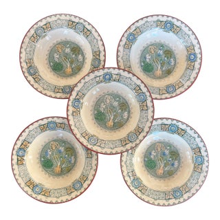 Antique English Wedgwood Aesthetic Movement Cyclamen Miniature Berry or Nut Bowls- Set of 5 For Sale