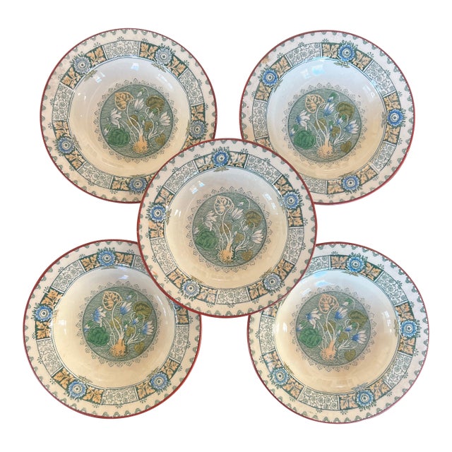 Antique English Wedgwood Aesthetic Movement Cyclamen Miniature Berry or Nut Bowls- Set of 5 For Sale