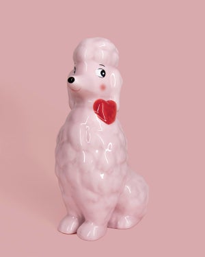 Pink Ceramic Poodle With Heart Contemporary Dog Still Life Photograph, 16x20 In