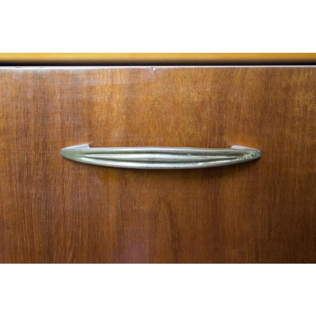 Pair of French Mid-Century Mahogany Veneered Nightstands With Original Hardware For Sale - Image 11 of 13