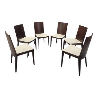 Postmodern Italian Walnut & Leather Dining Chairs Attributed to Calligaris - Set of 6 For Sale