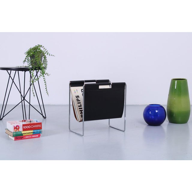 Chrome Steel and Black Leather Magazine Rack from Brabantia, 1960s For Sale - Image 9 of 13