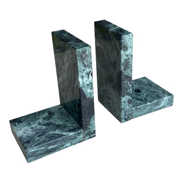Vintage Green Marble Bookends - Pair For Sale