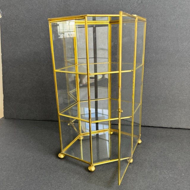 Mid 20th Century Vintage Brass & Glass Display Shelf Petite Footed Curio Display Cabinet Miniature Case For Sale - Image 5 of 10