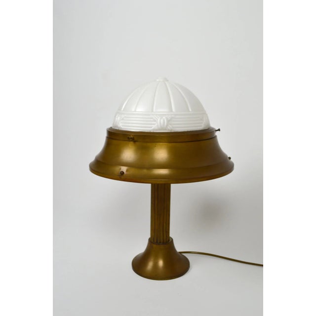 Mid-Century Modern Art Deco Brass and Molded Glass Table Lamp, 1930s For Sale - Image 3 of 7